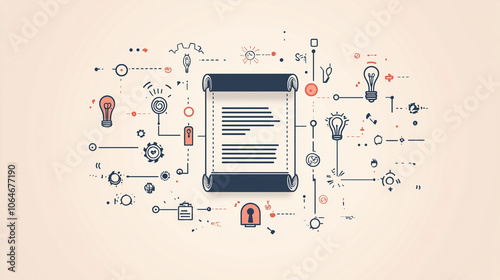 An infographic-style illustration of an intellectual property ,protected ideas, Generative AI