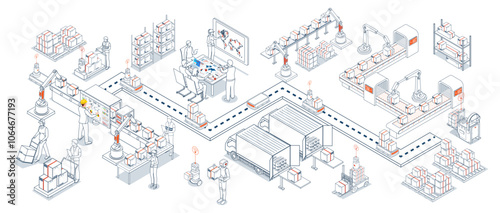 Automated warehouse robots are autonomous machines that streamline warehouse operations through smart automation technology concept. Vector eps10