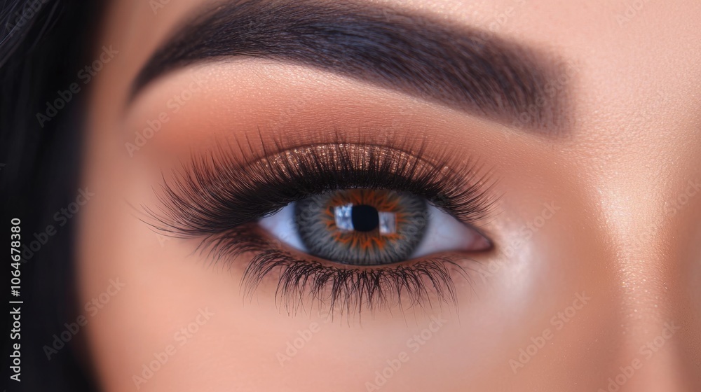 A close-up shot of a woman's eye with incredibly long fake eyelashes. The photo focuses on the eyelashes, highlighting their length and the beauty of makeup and cosmetics. A close-up shot of a woman's eye with incredibly long fake eyelashes. The photo focuses on the eyelashes, highlighting their length and the beauty of makeup and cosmetics.