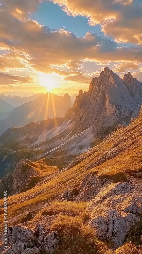 Obraz premium Breathtaking Sunrise Over Majestic Mountain Peaks