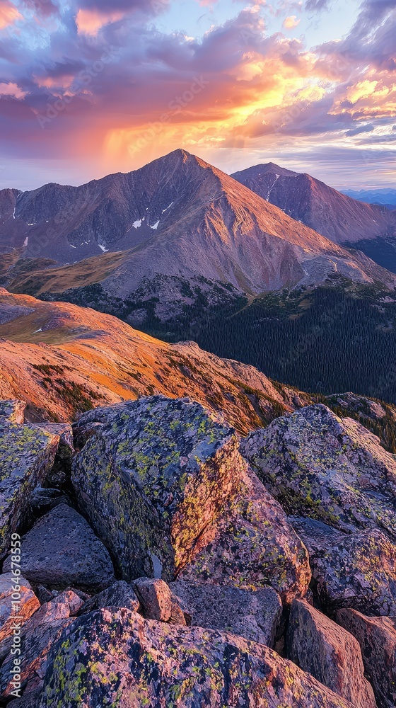 Obraz premium Majestic Mountain Sunrise with First Light