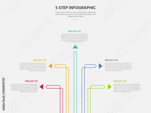 5 points template infographic outline style with 5 point step template with creative arrow line spreading around for slide presentation