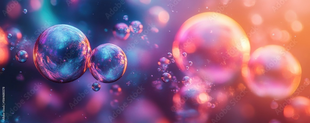 Colorful bubbles floating in vibrant and abstract liquid surface Colorful bubbles floating in vibrant and abstract liquid surface
