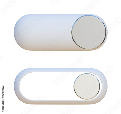 Silver button switch on/off isolated on png transparent background.