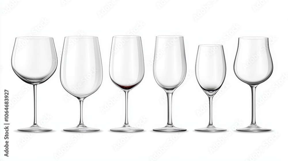 Sparkling Set of Realistic Wine Glasses on White Background Sparkling Set of Realistic Wine Glasses on White Background