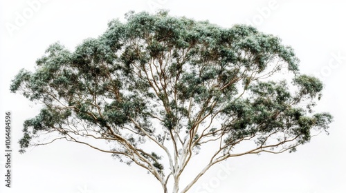 A large eucalyptus tree with Tall Thick Green Canopy and Pointed Trunk photo