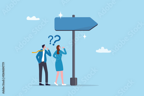 Doubt, unsure or uncertainty, decision to go right way, confusion, problem or choose direction, contemplation for career opportunity concept, business people think with question mark to go right way.