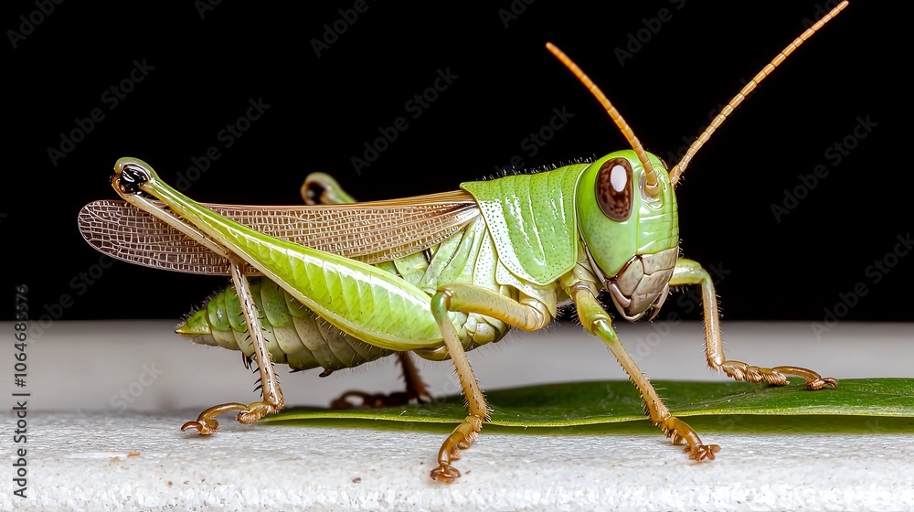 Fototapeta premium Detailed Green Grasshopper on White Background