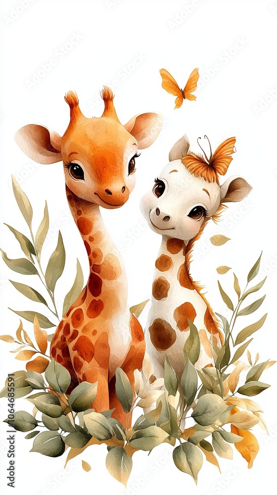 Fototapeta premium Charming Pastel Jungle Scene with Playful Animals