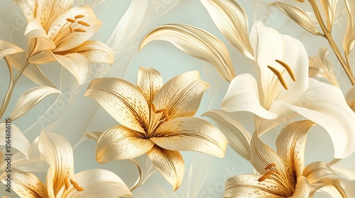 Luxurious Vintage Floral Pattern with Golden Lilies
