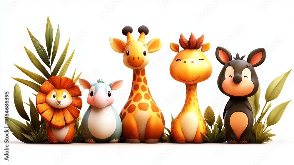 Obraz premium Stylized Jungle Animals in Vibrant CGI Design