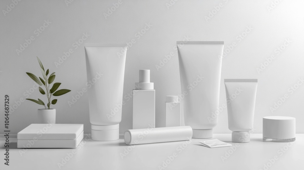 Skincare products on a white background Skincare products on a white background