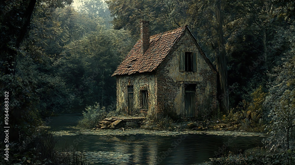 Abandoned House in a Misty Forest Abandoned House in a Misty Forest