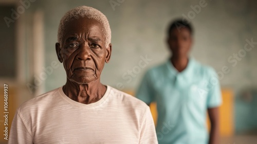 Caring Caregiver Assists Elderly Man with Stretching Exercises During Home Visit to Promote Mobility and Wellbeing