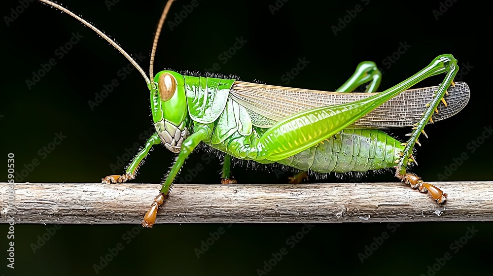 Fototapeta premium Isolated Vibrant Green Grasshopper on White Background