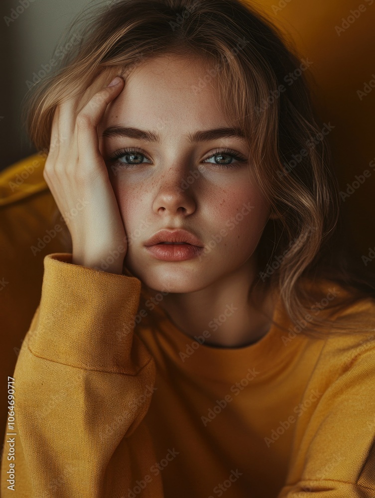 Fashion Portrait: Female Model with Thoughtful Expression Fashion Portrait: Female Model with Thoughtful Expression