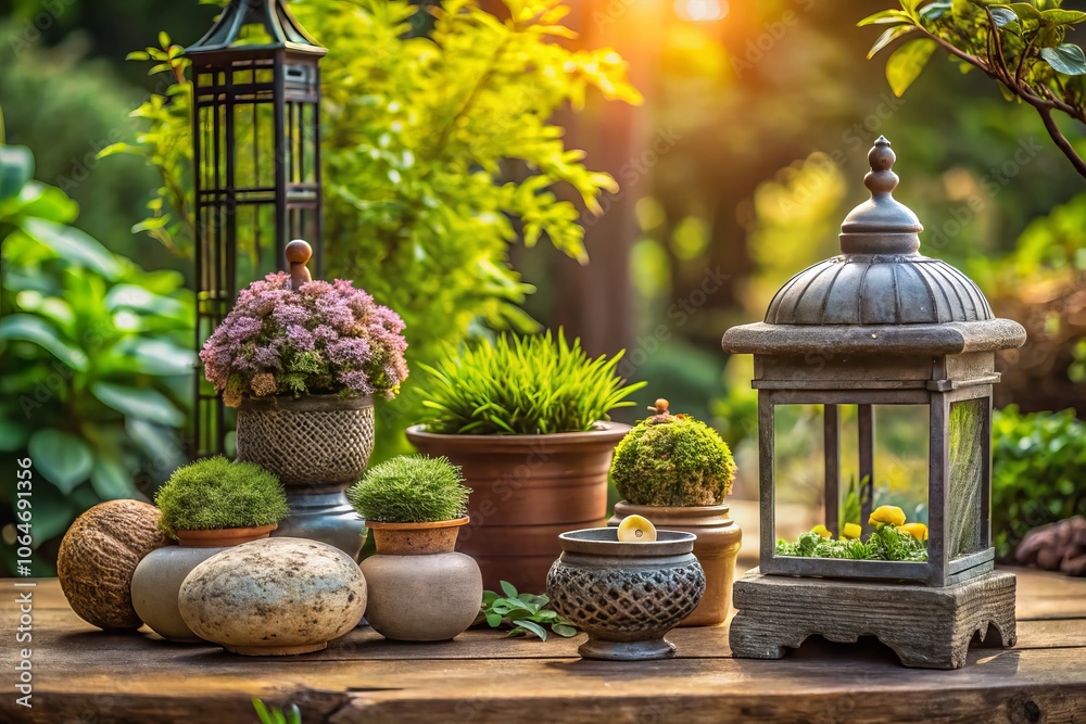 Elegant Minimalist Display of Garden Ornaments Highlighting Nature’s Beauty in a Serene Outdoor Setting for a Tranquil Atmosphere and Aesthetic Appeal Elegant Minimalist Display of Garden Ornaments Highlighting Nature’s Beauty in a Serene Outdoor Setting for a Tranquil Atmosphere and Aesthetic Appeal