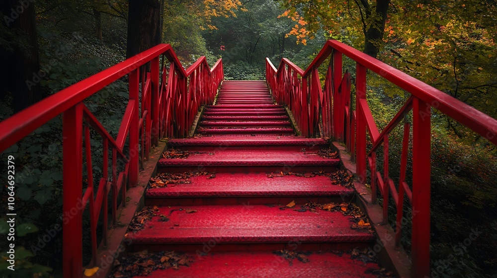 Red Steps Leading Up Into the Forest Red Steps Leading Up Into the Forest