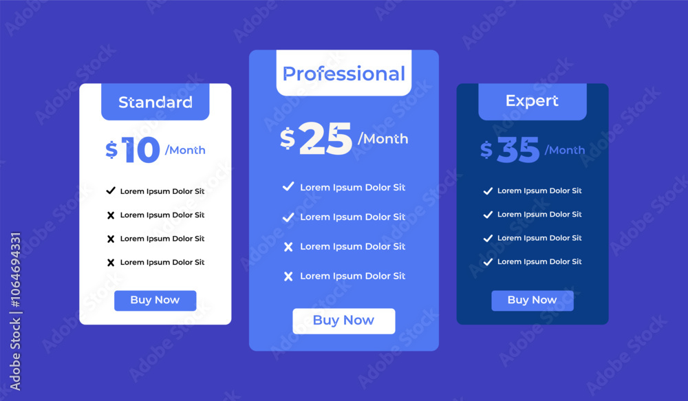 Obraz premium 3 column comparison price chart template design for web business