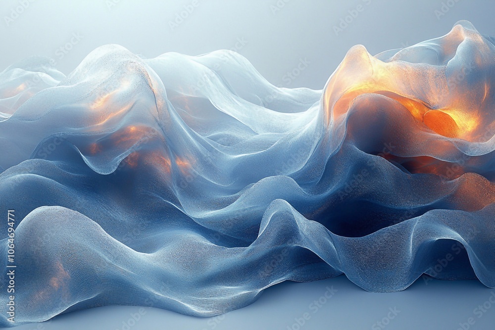 Obraz premium Dynamic waves in cool tones creating an abstract composition with space for text on the right.