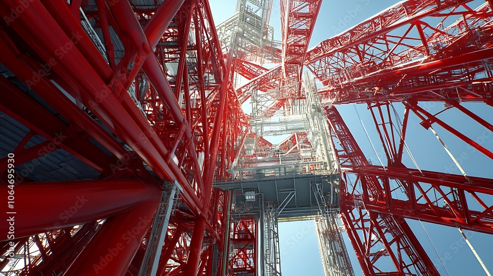 Upward View of a Red Metal Construction Upward View of a Red Metal Construction