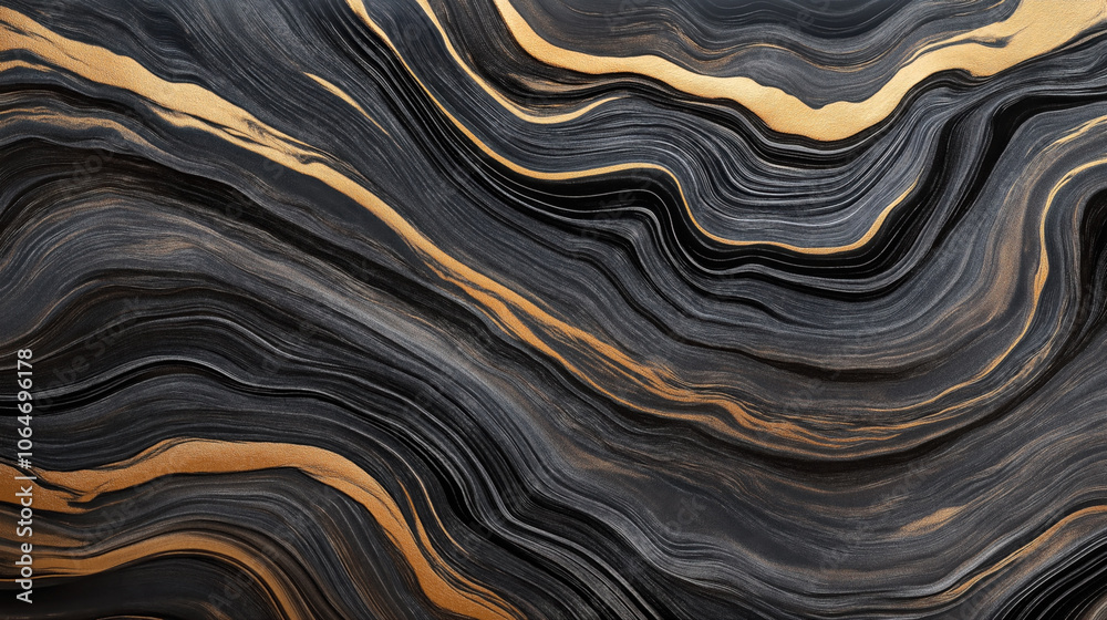 Abstract texture with flowing black and gold lines resembling natural marble veins or waves, creating an elegant and luxurious appearance suitable for backgrounds and design. Abstract texture with flowing black and gold lines resembling natural marble veins or waves, creating an elegant and luxurious appearance suitable for backgrounds and design.