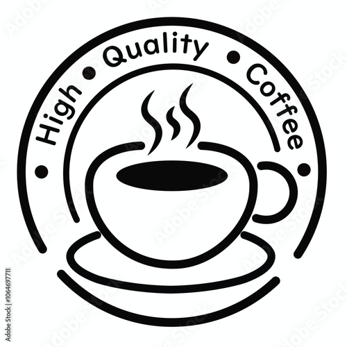 Black and white coffee logo with a steaming cup, perfect for branding cafes and coffee shops.