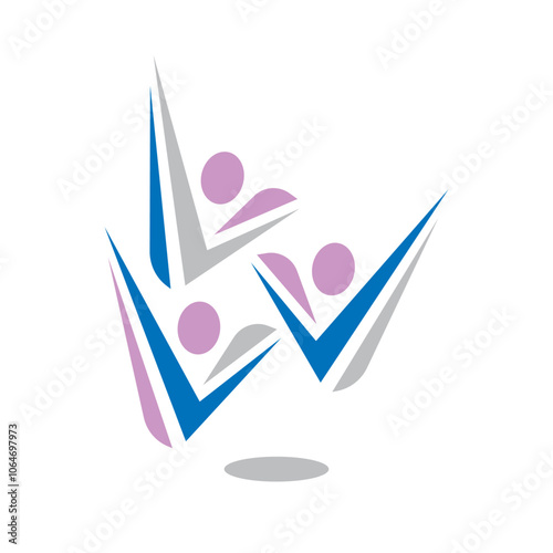 colorful abstract 3 Three people logo design group sign of happy persons community symbol