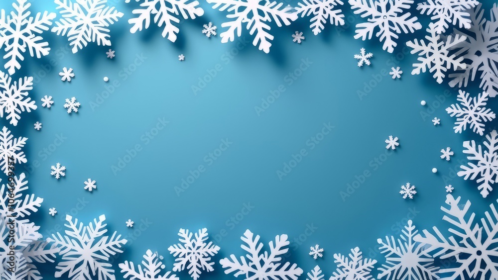 White snowflakes on light blue background. An origami-style winter scene. Christmas and New Year's postcard with copy space White snowflakes on light blue background. An origami-style winter scene. Christmas and New Year's postcard with copy space