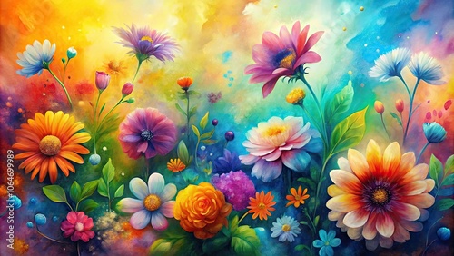 Fototapeta Naklejka Na Ścianę i Meble -  Colorful abstract flowers in watercolor on a vibrant background, perfect for a floral wallpaper design , watercolor