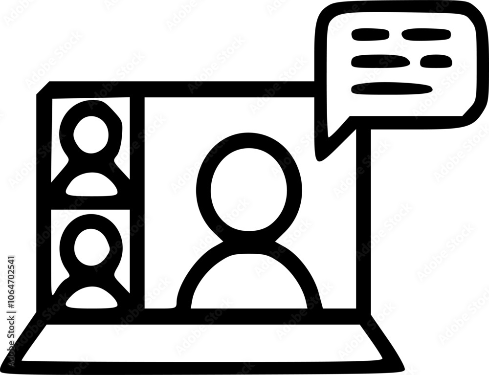 Video conference icon. People on computer screen. Home office in quarantine times. Digital communication. Internet teaching media Video conference icon. People on computer screen. Home office in quarantine times. Digital communication. Internet teaching media
