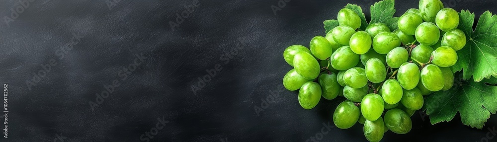Closeup of vibrant green grapes on a black background, study in contrast and freshness Closeup of vibrant green grapes on a black background, study in contrast and freshness