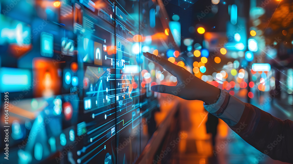 digital Transformation Integration between technology and business, with elements like an augmented reality overlays on physical products digital Transformation Integration between technology and business, with elements like an augmented reality overlays on physical products