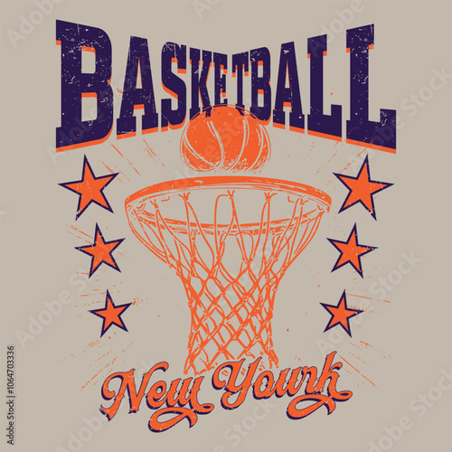 Basketball college league. Vintage artwork for sportswear. Sport logo. College. Sport typography, t-shirt graphics, poster, banner, flyer, print and postcard theme of basketball in Brooklyn street