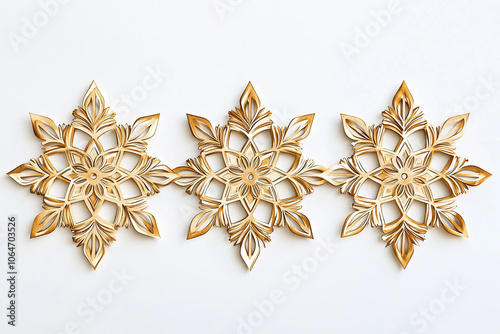 Elegant Gold Snowflake Decorations on White Background