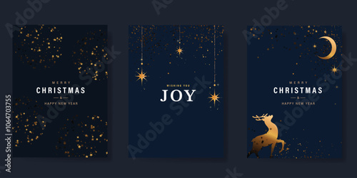 Wallpaper Mural Luxury Happy Holidays invitation card design vector. Elegant Happy New Year card with little star, bauble, reindeer, moon on navy blue background. Design for Season's Greeting, Christmas, cover. Torontodigital.ca