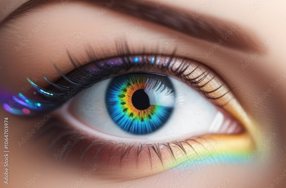Macro illustration of eyes with colored iris, fashion makeup Macro illustration of eyes with colored iris, fashion makeup