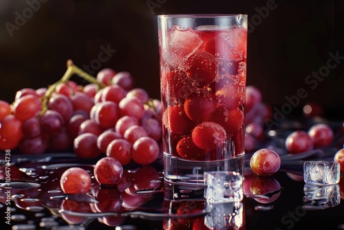 Wallpaper Mural Grape-Infused Sparkling Water with Ice Cubes and Red Grapes Torontodigital.ca