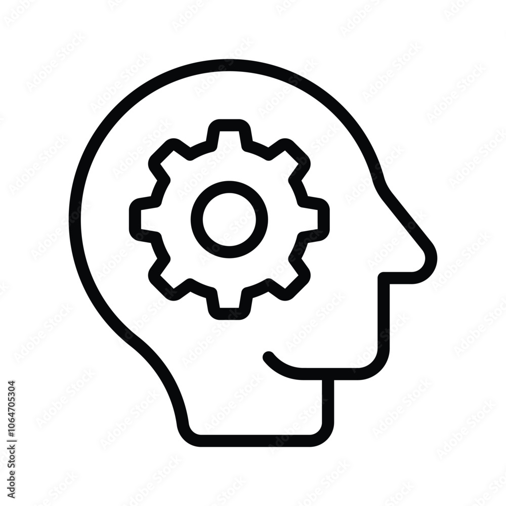 A head with a gear, representing strategic thought and planning A head with a gear, representing strategic thought and planning
