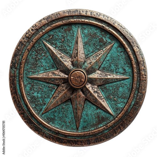 Vintage bronze compass, elegantly designed, isolated on white background, perfect for collectors and enthusiasts of antique navigation tools. photo