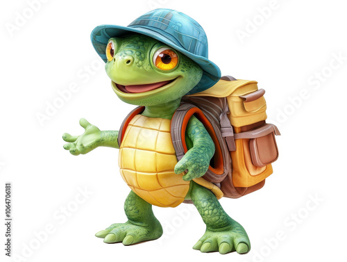 Friendly turtle character, vibrant colors, whimsical design, playful expression, inviting and charming illustration style, appealing to all ages
