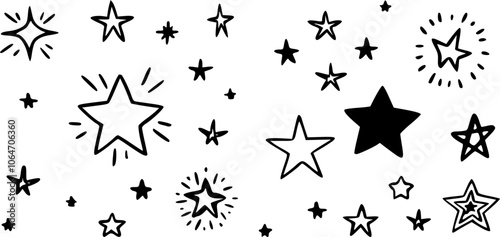 Set of hand drawn stars. Doodle star illustrations.