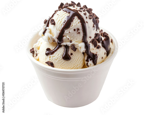 Decadent ice cream delight, creamy texture, rich chocolate topping, enticing presentation, perfect for dessert lovers.