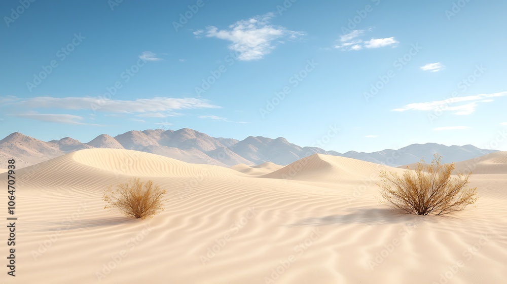 Fototapeta premium Explore the breathtaking beauty of sandy dunes and majestic mountains in nature's desert landscape