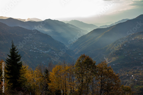 A stunning mountain range with trees creates a beautiful landscape