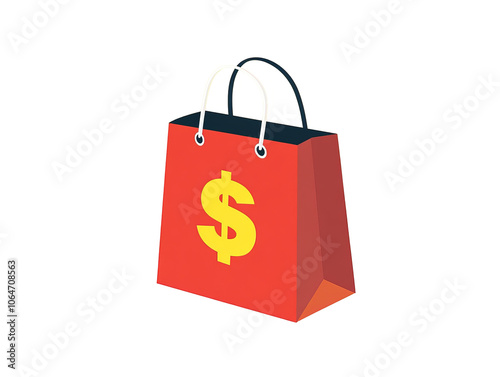 Shopping Bag Design Featuring Dollar Sign, Flat Illustration, Modern and Minimalist Style, Ideal for Retail and E-commerce Branding