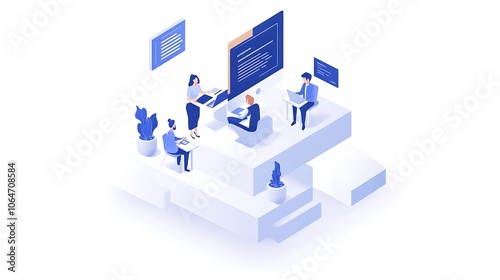 Isometric illustration of business people working