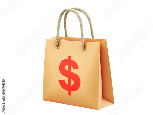 Shopping Bag Illustration, vibrant design featuring a dollar symbol, ideal for retail and financial themes, eye-catching and modern style