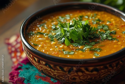 Lentil Soup with Cilantro - Close-up Photo of a Bowl of Lentil Soup