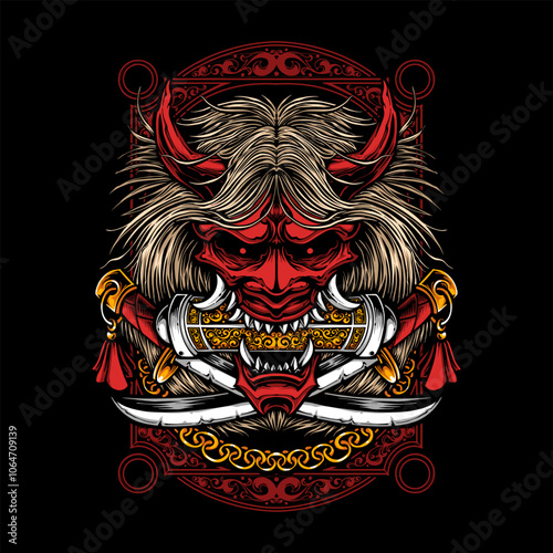 red demon oni with katana tshirt design